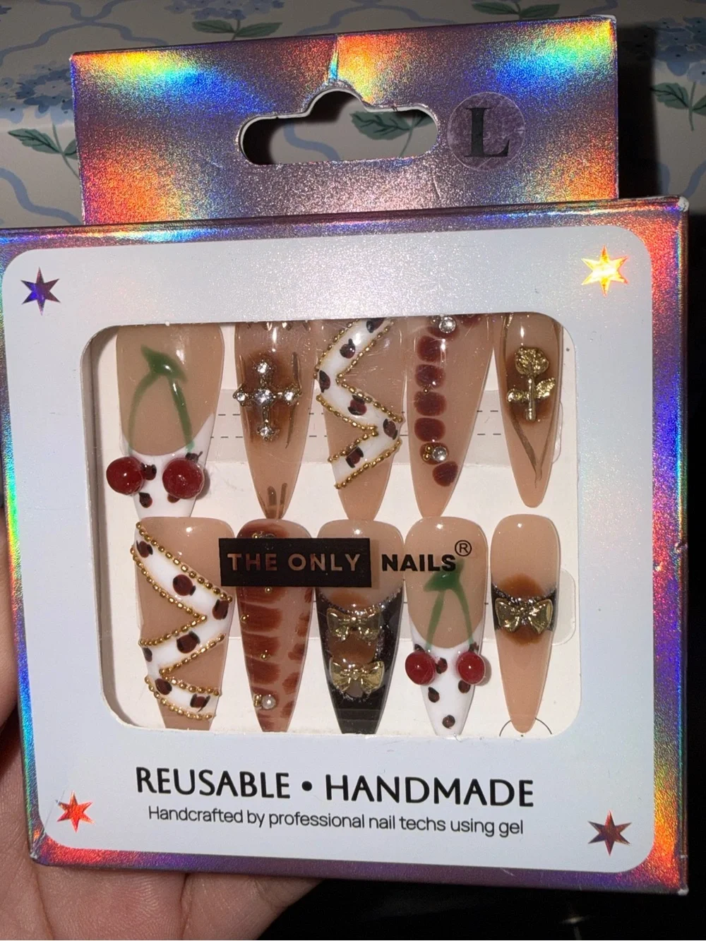 The Only Nails Reusable Handmade Beige Cherry Nail Set in Large